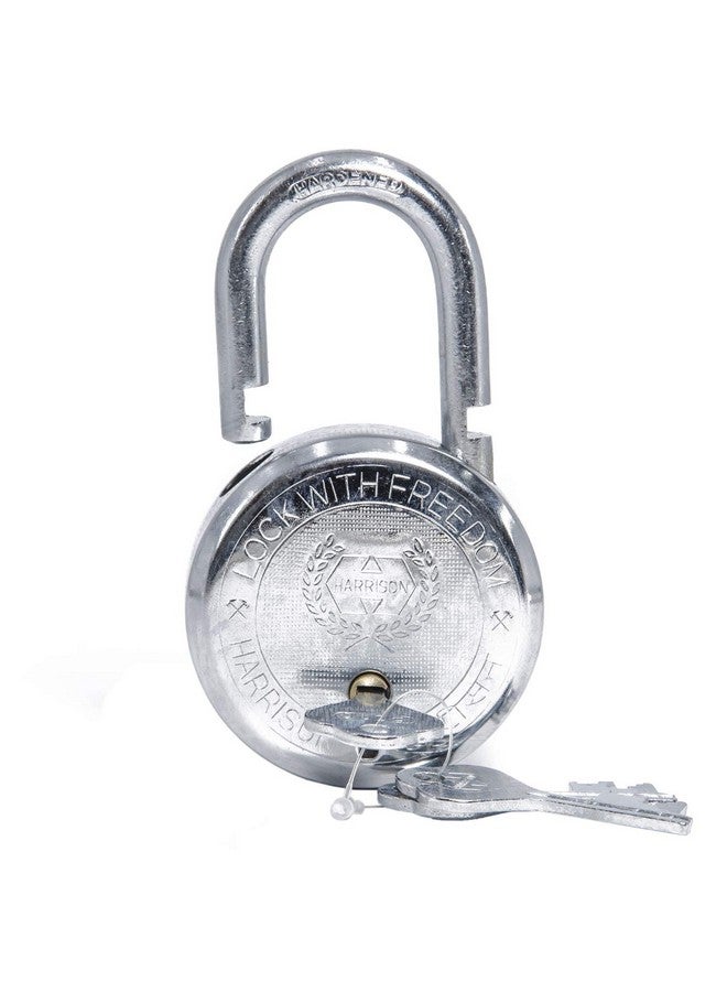 Harrison Padlocks/Round Padlock 50mm 6 Lever with 3 Keys T-26LITE-0533 / Mild Steel Material/Bright Chrome Polished Finish/Door Lock, Shutter Lock, Godown Lock, gate Lock - Pack of 2 - Image 3