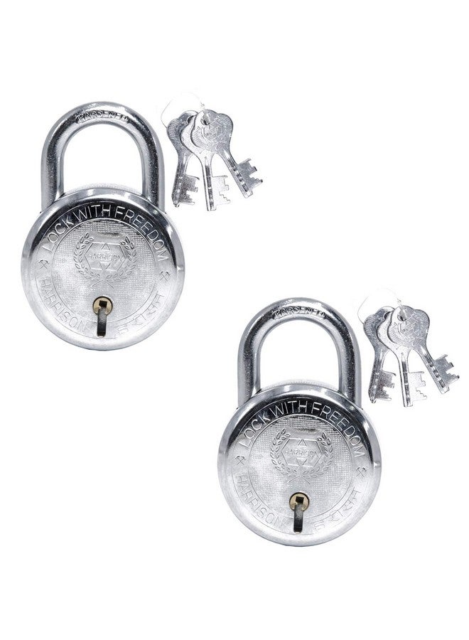 Harrison Padlocks/Round Padlock 50mm 6 Lever with 3 Keys T-26LITE-0533 / Mild Steel Material/Bright Chrome Polished Finish/Door Lock, Shutter Lock, Godown Lock, gate Lock - Pack of 2 - Image 1
