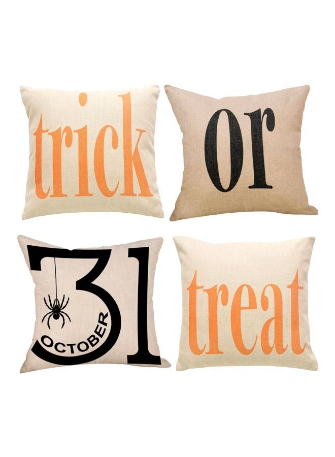 إسكدنيا غطاء وسادة بطبعة عبارة Trick Or Treat لل من 4 قطع fabric بيج/أسود/برتقالي 18x18بوصة
