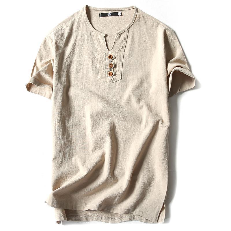 تي شيرتات صيفية للرجال بأكمام قصيرة من القطن والكتان 5XL - Image 2
