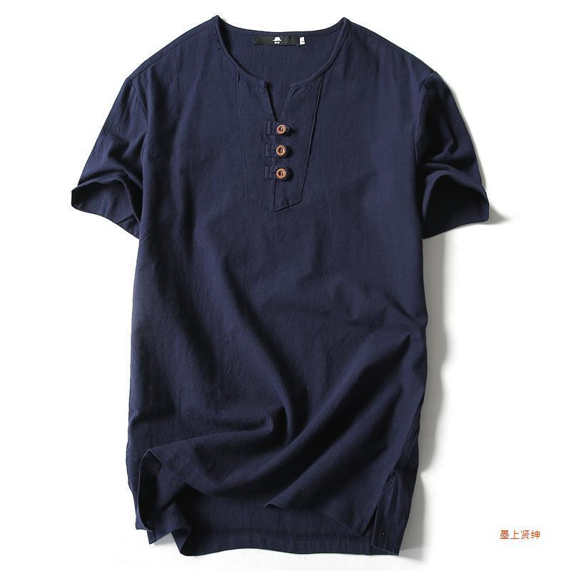 تي شيرتات صيفية للرجال بأكمام قصيرة من القطن والكتان 5XL - Image 3