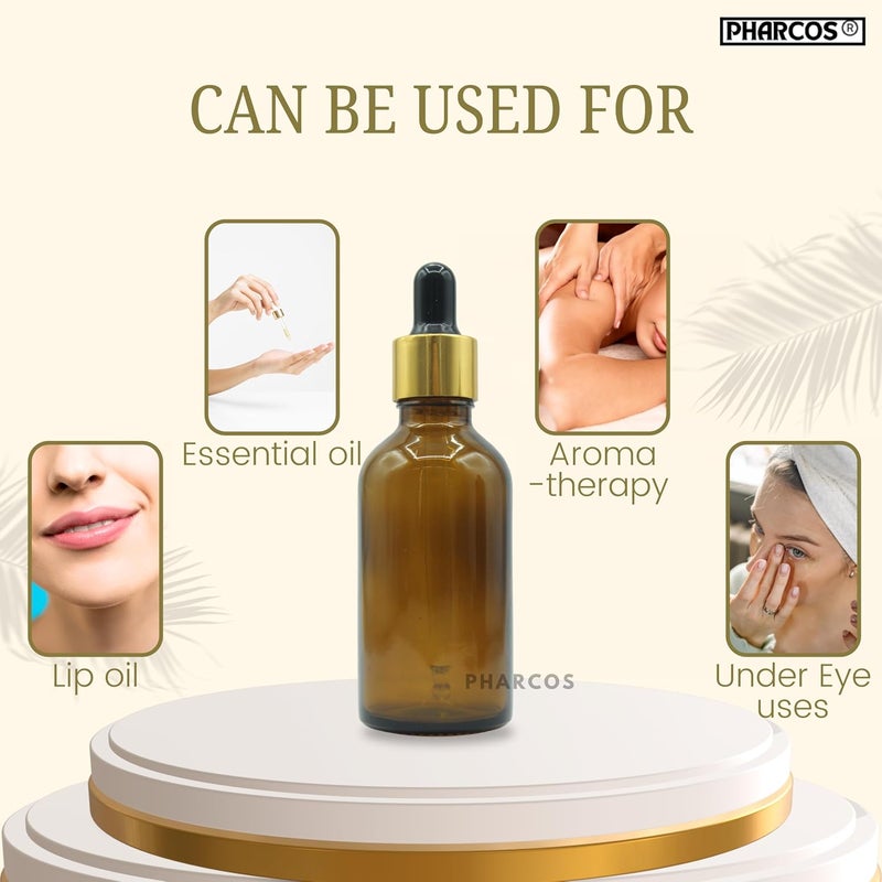 PHARCOS 50ml Amber Glass Bottle with with Gold ring, Black Silicone Teat, Dropper and Plug for Essential Oils, DIY skin care, Multipurpose Bottle for Home and Travel Purpose (Amber- 5pc- 50ml) - Image 4