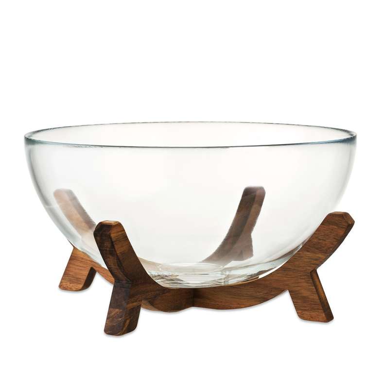 Pan Home Trellis Salad Bowl With Acacia Wooden Base 3.5L -Clear - 172ZWI9900078 - Image 3