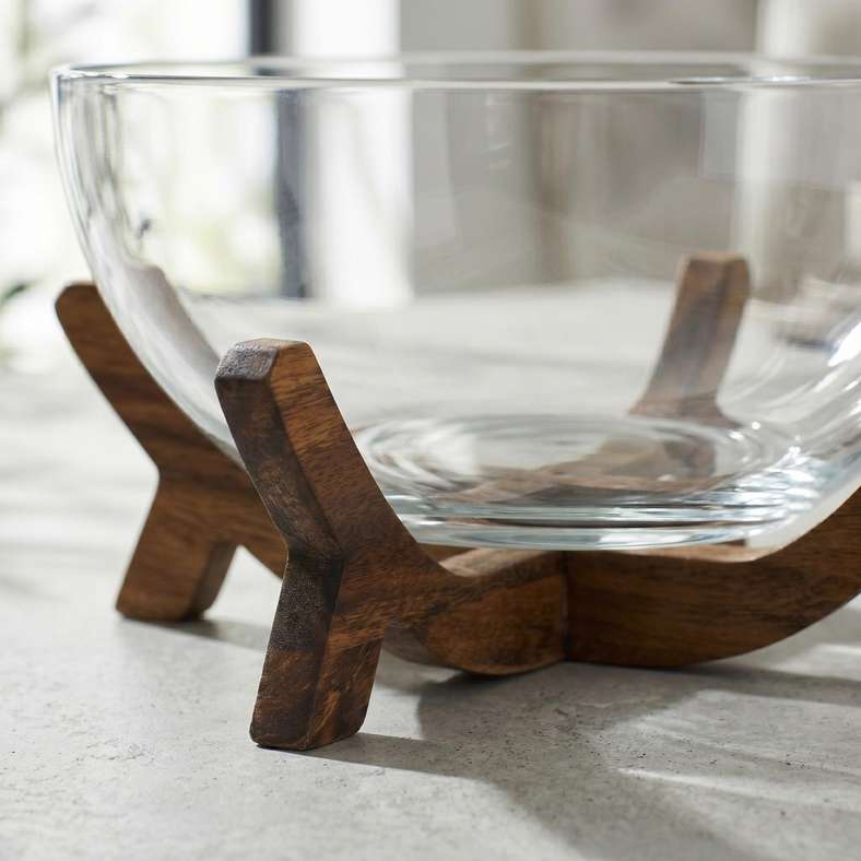 Pan Home Trellis Salad Bowl With Acacia Wooden Base 3.5L -Clear - 172ZWI9900078 - Image 2