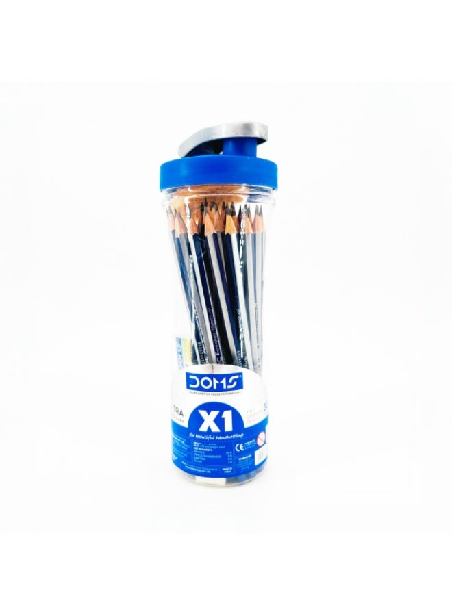 DOMS X1 Super Dark HB Pencils – Pack of 30 Pencils with 3 Sharpeners, 3 Erasers & 15cm Scale – School, Office & Drawing - Image 2