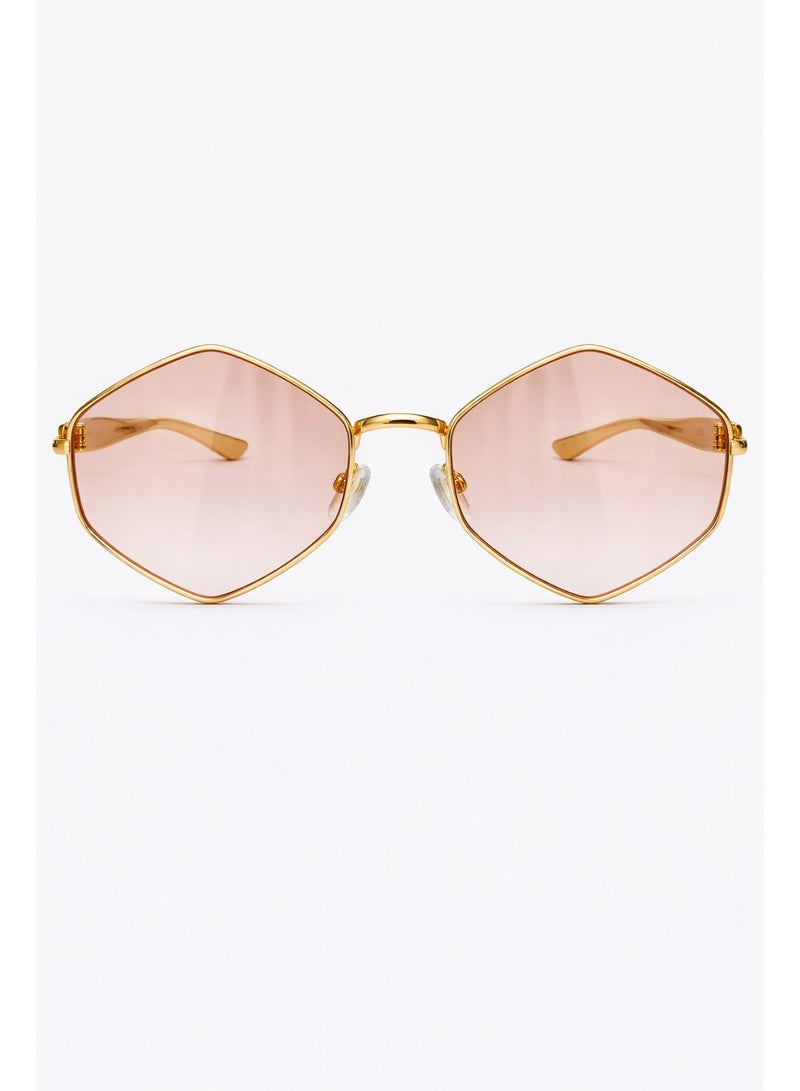 برادا نظارة شمسية برادا بإطار معدني ذهبي وتصميم هندسي وعدسات بنية متدرجة - Image 1