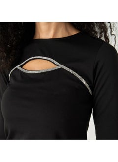 2Xtremz 2Xtremz Embellished T-shirt with Cut-Out Detail and Long Sleeves  - Image 2