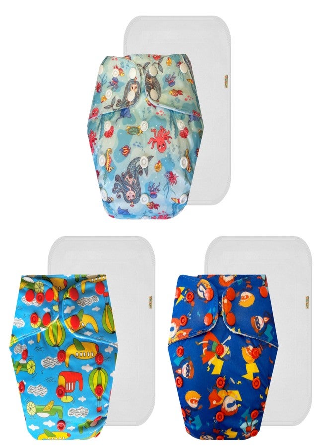 Dumbledo Premium Cloth Diaper with Cotton Insert (Pack of 3) | Dry Feel and Comfortable | Breathable | Quick Dry | All-Day Wear | 3 Months - 3 Years | Unisex Baby - Image 1