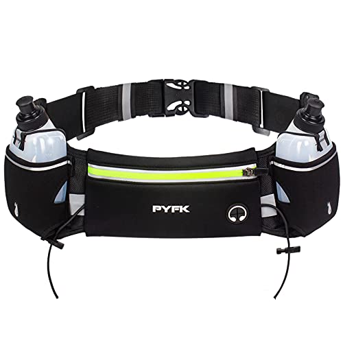 PYFK Running Belt with Water Bottles, Hydration Belt for Men and Women, Water Bottle Holder Running Pouch Water Belt, Fanny Pack Fits 7 inches Phones, Waist pack for Runner Jogging (green) - Image 1