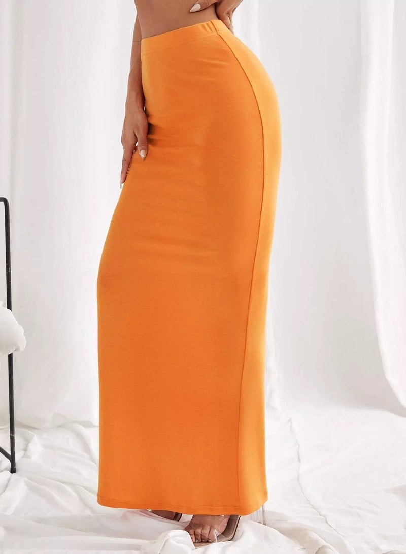 Solid Bodycon Longline Skirt  - Image 2