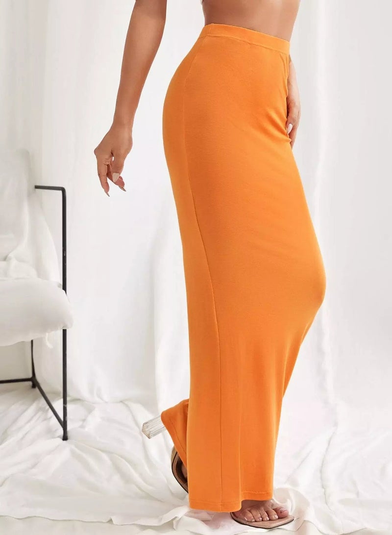 Solid Bodycon Longline Skirt  - Image 4