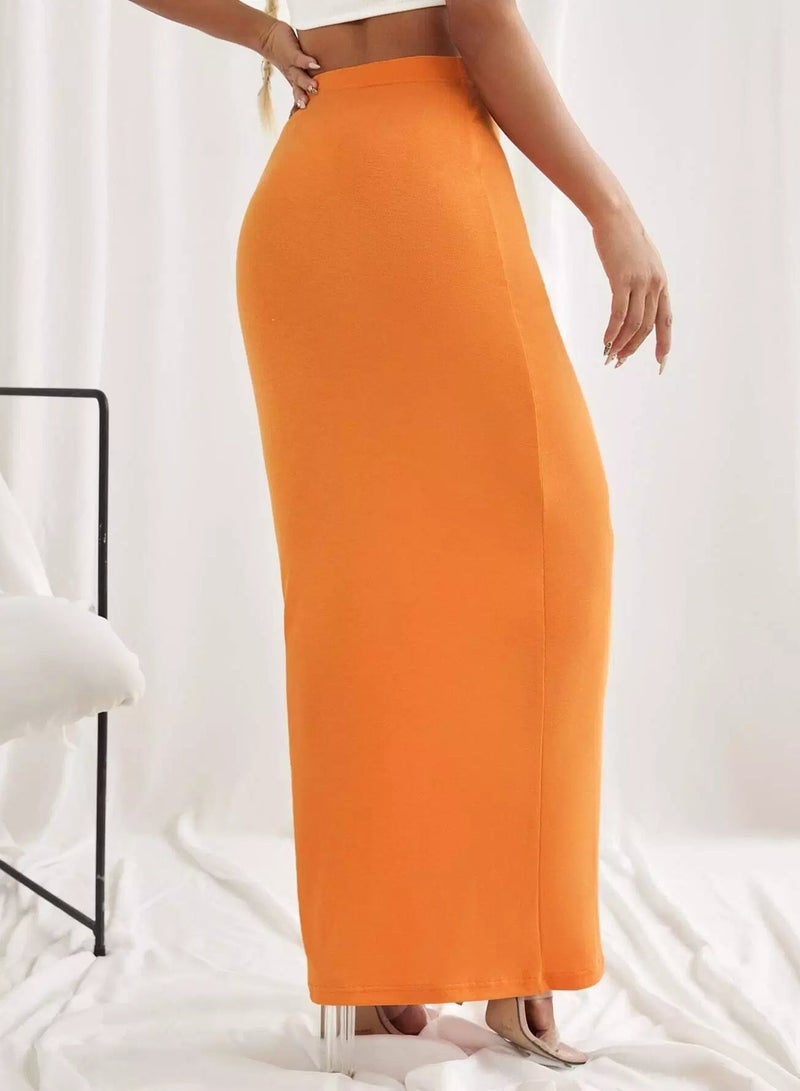 Solid Bodycon Longline Skirt  - Image 3