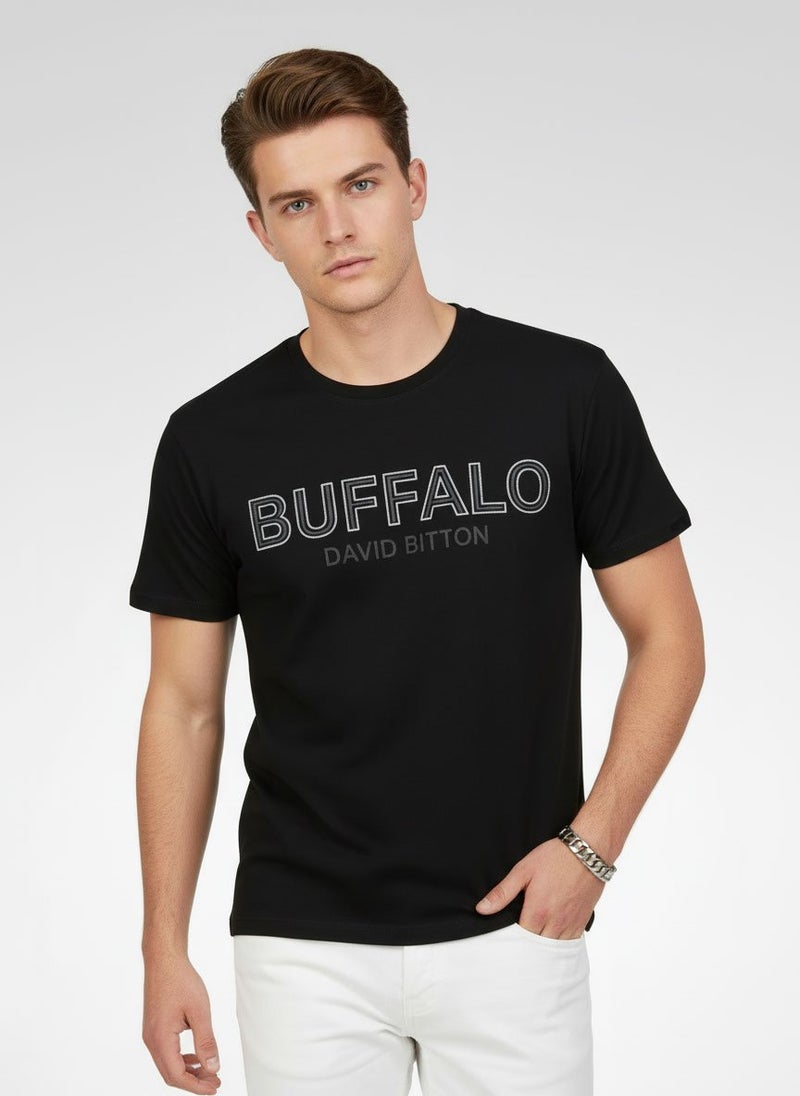 Buffalo David Bitton Men Crew Neck Short Sleeve Brand Logo T-Shirt, Black - Image 1