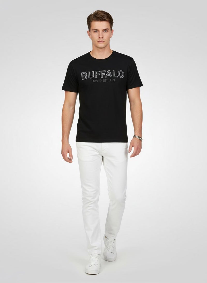 Buffalo David Bitton Men Crew Neck Short Sleeve Brand Logo T-Shirt, Black - Image 2
