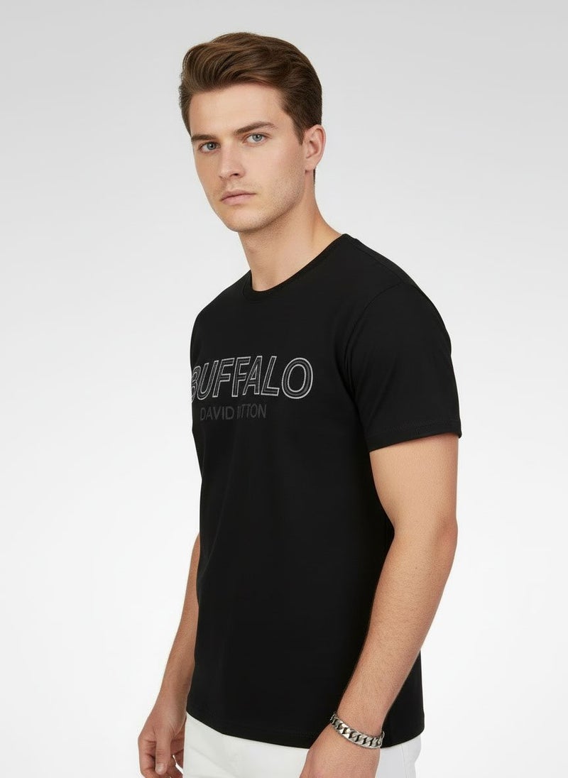 Buffalo David Bitton Men Crew Neck Short Sleeve Brand Logo T-Shirt, Black - Image 3