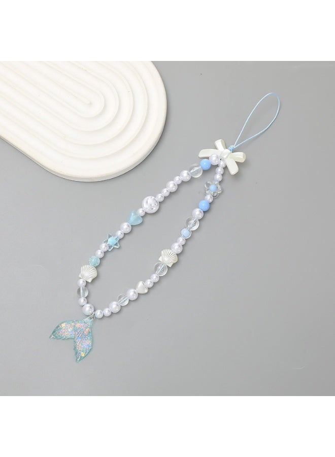 NIBEMINENT Phone Charm/ Chain Strap for Women Girls, Fishtail Pendant Cell Phone Case Lanyard Wrist Strap,K2421/Blue - Image 1