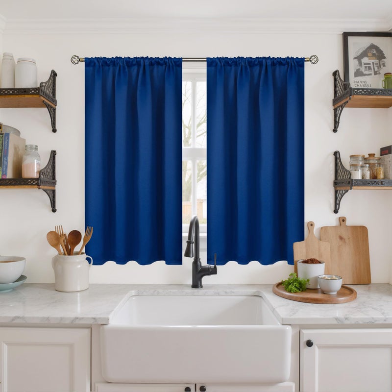 BGment Blackout Curtains 48 Inch Length - Short Thermal Insulated Darpes with Rod Pocket Privacy for Bedroom Living Room Windows, 2 Panels, Royal Blue, 42 X 48 Inch - Image 1