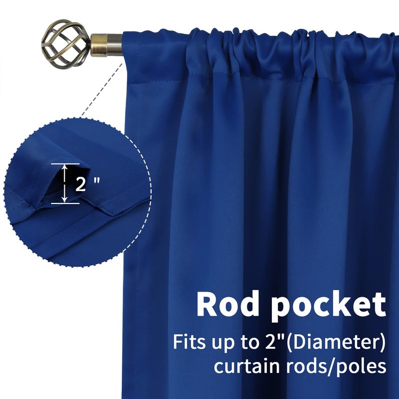 BGment Blackout Curtains 48 Inch Length - Short Thermal Insulated Darpes with Rod Pocket Privacy for Bedroom Living Room Windows, 2 Panels, Royal Blue, 42 X 48 Inch - Image 4