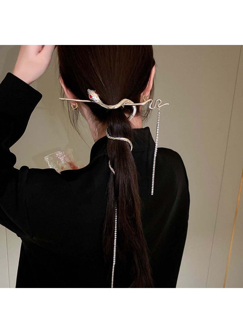 LINXI - Silvery Snake Hair Sticks Hair Chopsticks Tassels Metal Distortion Vintage Punk Hairpin Headwear Hairstyle Hair Accessories for Women - Image 1