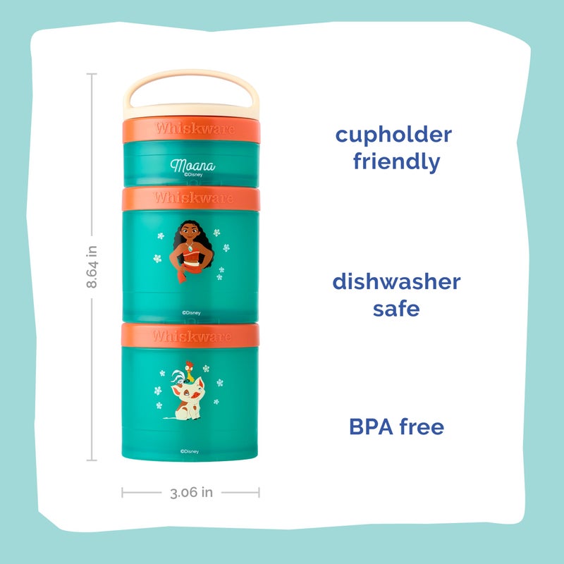 Whiskware Disney Princess Moana, Stackable Snack Containers for Kids, 3 Stackable Snack Cups for School or Travel, Formula and Cupholder Friendly, Moana and Pua - Image 1