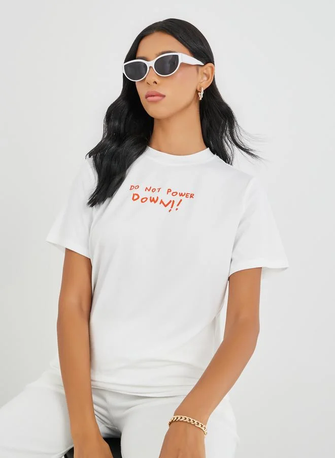 Styli Styli Slogan Print Round Neck T-Shirt