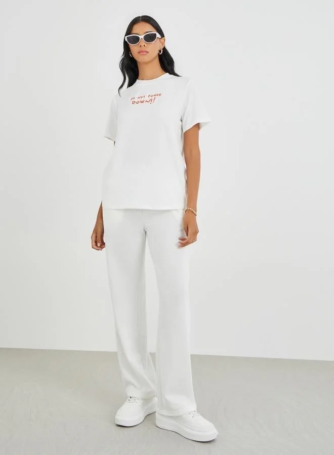 Take Two Slogan Print Round Neck T-Shirt