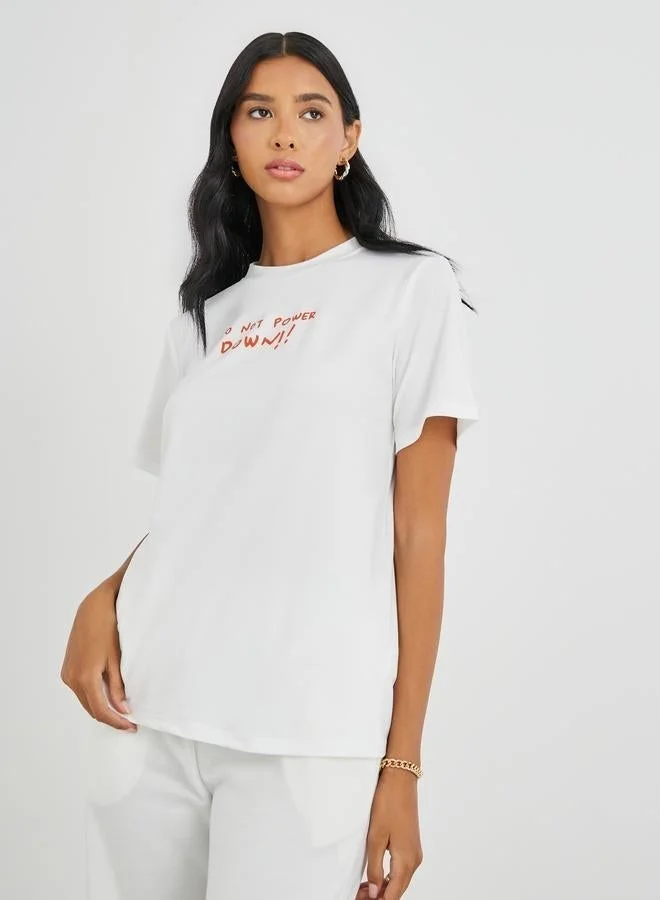 Take Two Slogan Print Round Neck T-Shirt