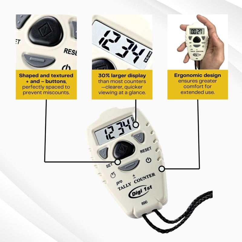 Digi 1st TC-890 Digital Tally Counter, Electronic Up Down Clicker Counter, Add/Subtract People Counter, Handheld Pitch Counter for Golf, Lap & Knitting (1-Pack) - Image 4