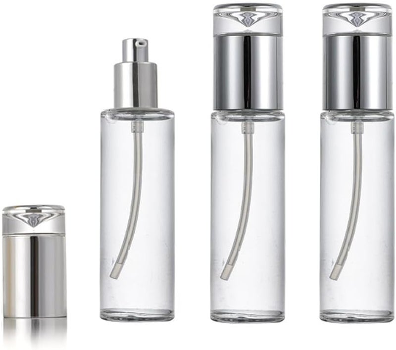 3PCS 50ml/1.7oz Empty Clear Glass Cosmetic Lotion Pump Bottle Refillable Travel Toiletries Container Dispenser Vials Pot Jars for Cream Foundation Emulsion Makeup Essential Oil