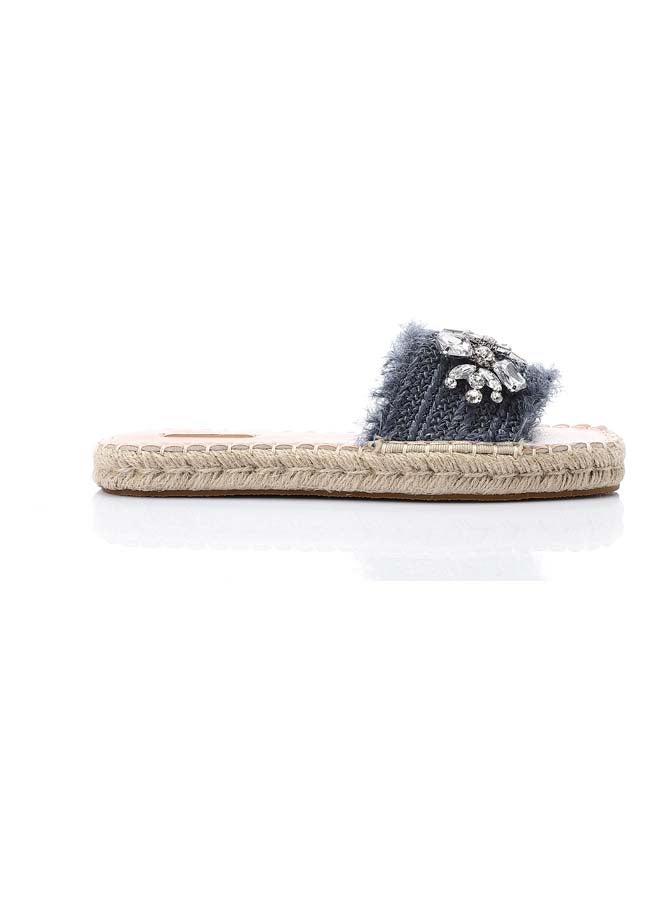 DejaVu Crystal Fringe Espadrille Slide - Navy Blue - Image 1