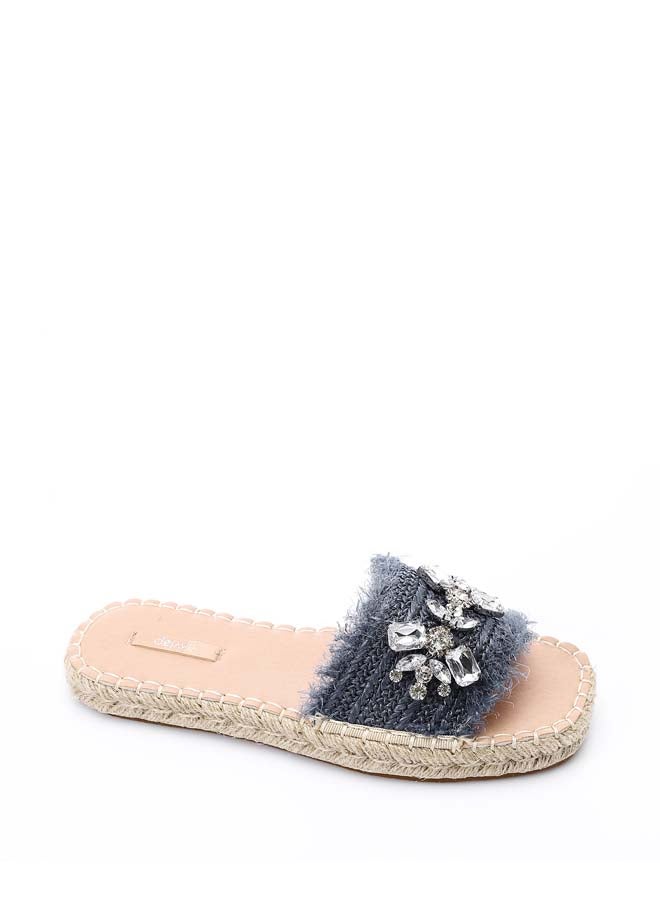 DejaVu Crystal Fringe Espadrille Slide - Navy Blue - Image 5