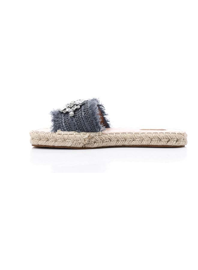 DejaVu Crystal Fringe Espadrille Slide - Navy Blue - Image 3