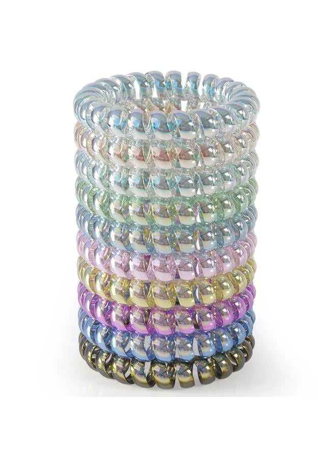 JessLab Spiral Hair Ties, 10 Pcs Traceless Phone Cord Hair Ties Plastic Coil Hair Ties Ponytail Holders No-Damage Hair Accessory for Girls Women Ladies, Color Assorted, Set 12  - Image 1
