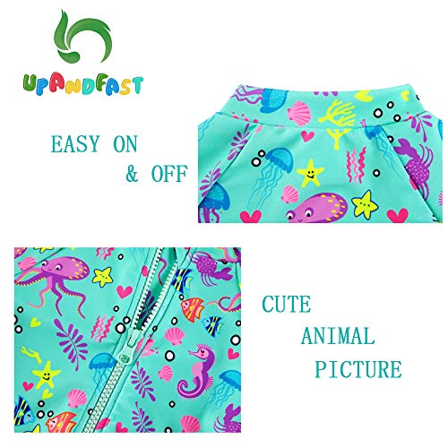 upandfast Baby/Toddler One Piece Zip Sunsuits with Sun Hat UPF 50+ Sun Protection Infant Beach Swimsuit (Green, 9-12 Months) - Image 4