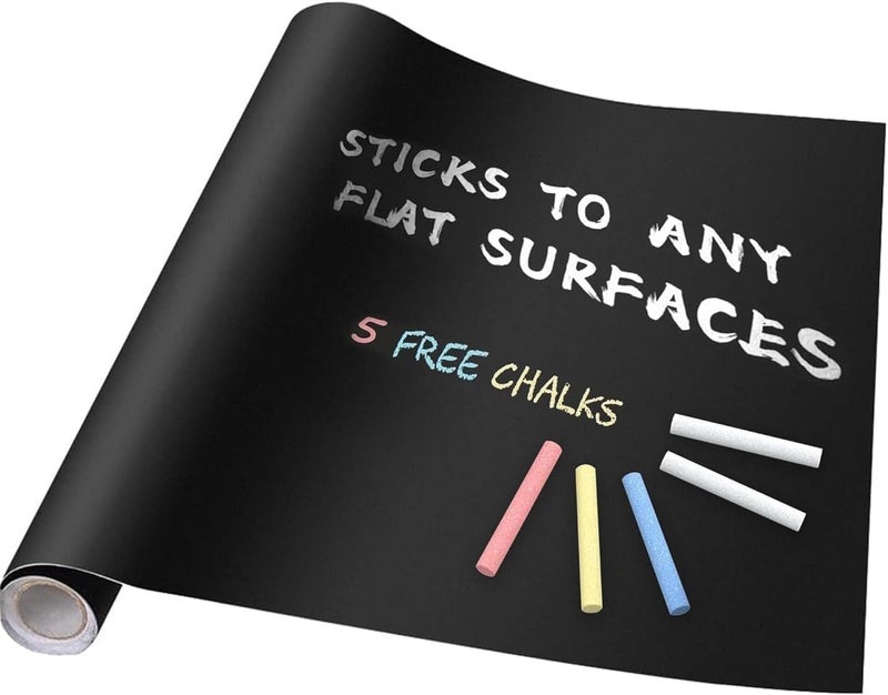 SHELFKING 2x1.5 Feet Black Board Wall Sticker Removable Decal Blackboard Chalkboard with 5 Chalks for Home School Office College Room Kitchen Kids - Image 1