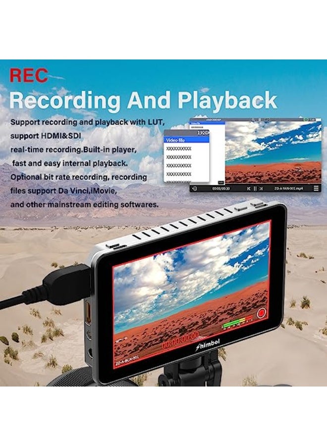 Shimbol Memory I Pro 5.5 Inch 4K HDR Daylight Viewable HDMI 3G-SDI 2000nits Portable Monitor/Recorder, IPS Touch Screen DSLR Camera Field Monitor Mp4 Video Recording/Playback Waveform 3D LUT - Image 3