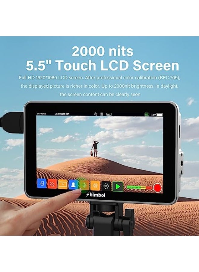 Shimbol Memory I Pro 5.5 Inch 4K HDR Daylight Viewable HDMI 3G-SDI 2000nits Portable Monitor/Recorder, IPS Touch Screen DSLR Camera Field Monitor Mp4 Video Recording/Playback Waveform 3D LUT - Image 5