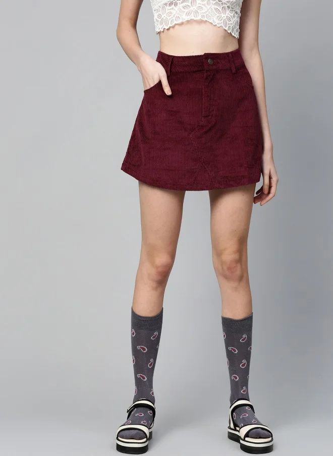 SASSAFRAS Burgundy Corduroy A-Line Mini Skirt for Girls