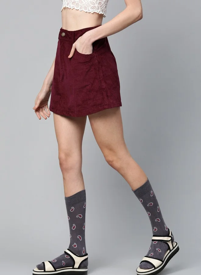 SASSAFRAS Burgundy Corduroy A-Line Mini Skirt for Girls