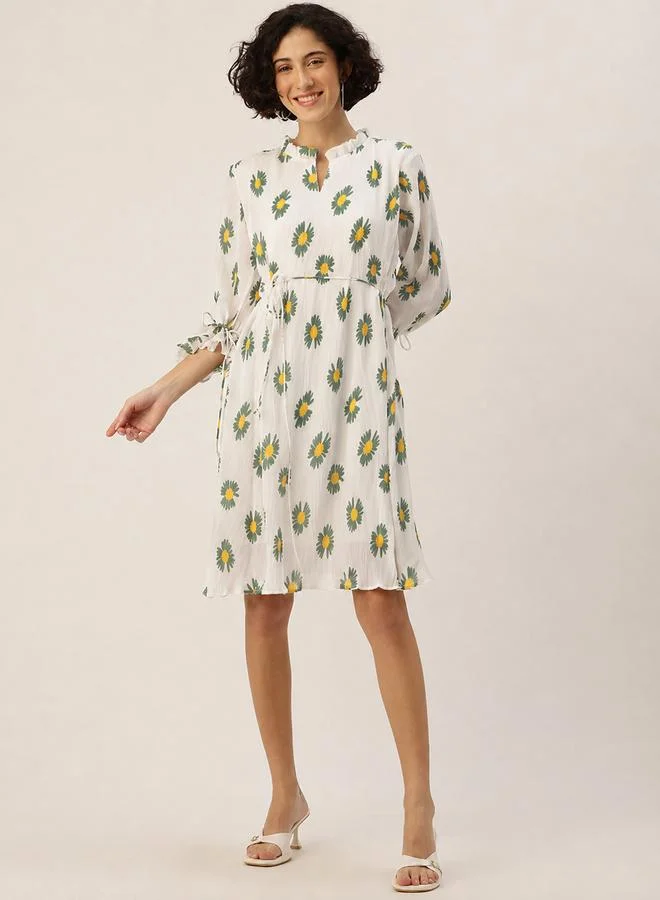 Floral Print Puff Sleeves A-Line Dress