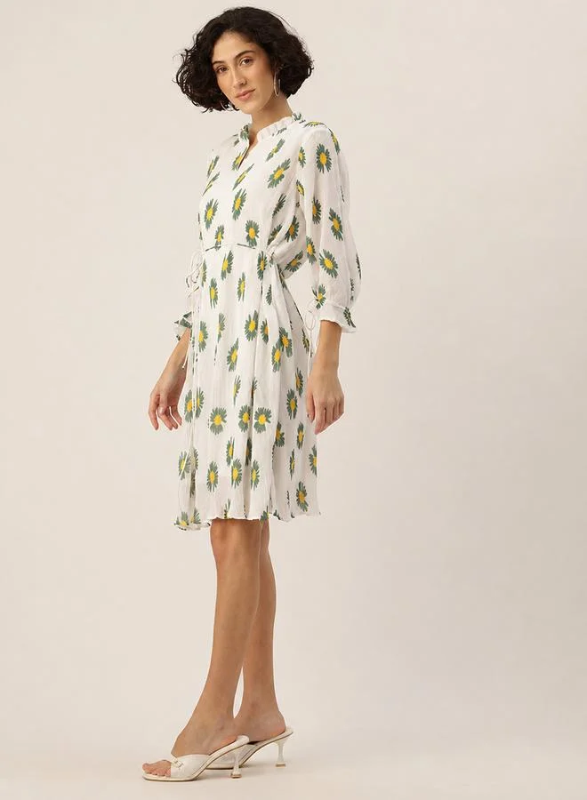 Rue Collection  Floral Print Puff Sleeves A-Line Dress for Women | Best Price UAE