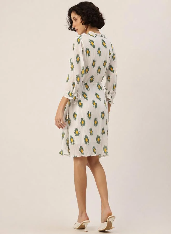 Rue Collection  Floral Print Puff Sleeves A-Line Dress for Women | Best Price UAE