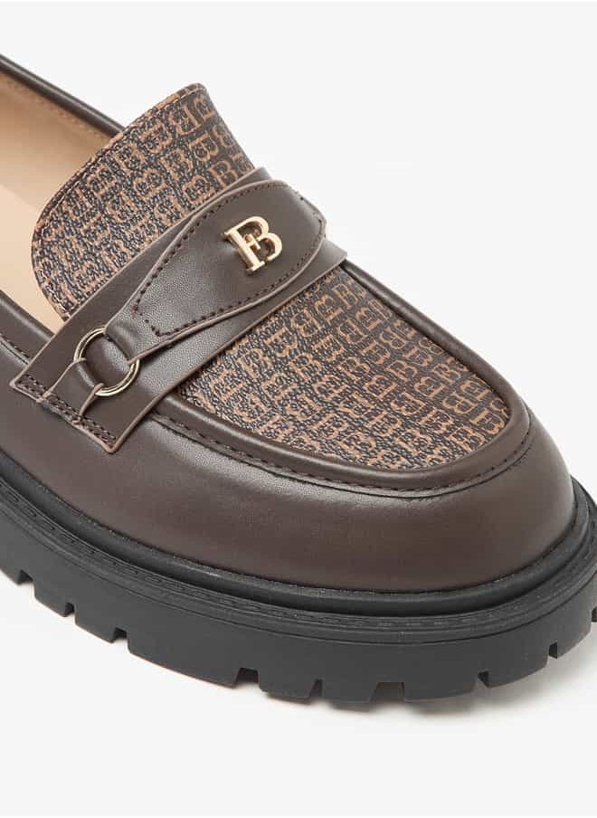 Flora Bella By Shoexpress Women Monogram Print Slip-On Chunky Loafers with Metallic Accent  - Image 5