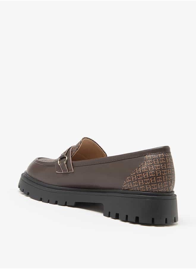 Flora Bella By Shoexpress Women Monogram Print Slip-On Chunky Loafers with Metallic Accent  - Image 2