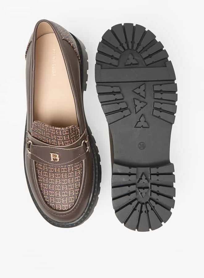 Flora Bella By Shoexpress Women Monogram Print Slip-On Chunky Loafers with Metallic Accent