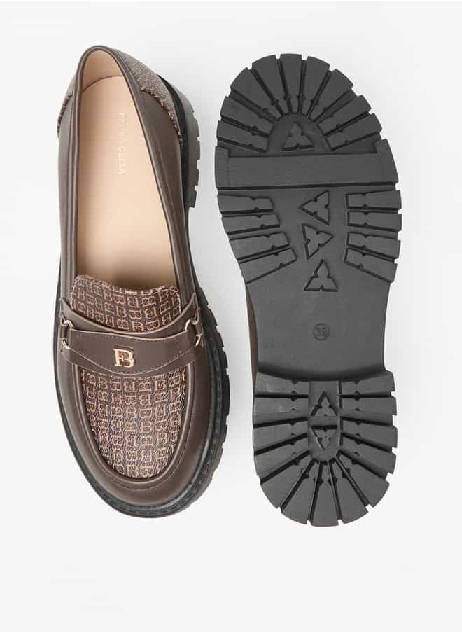 Flora Bella By Shoexpress Women Monogram Print Slip-On Chunky Loafers with Metallic Accent  - Image 4