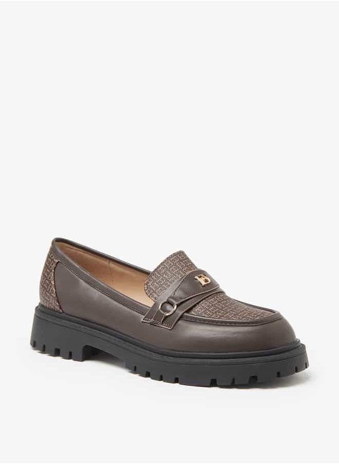 Flora Bella By Shoexpress Women Monogram Print Slip-On Chunky Loafers with Metallic Accent  - Image 3