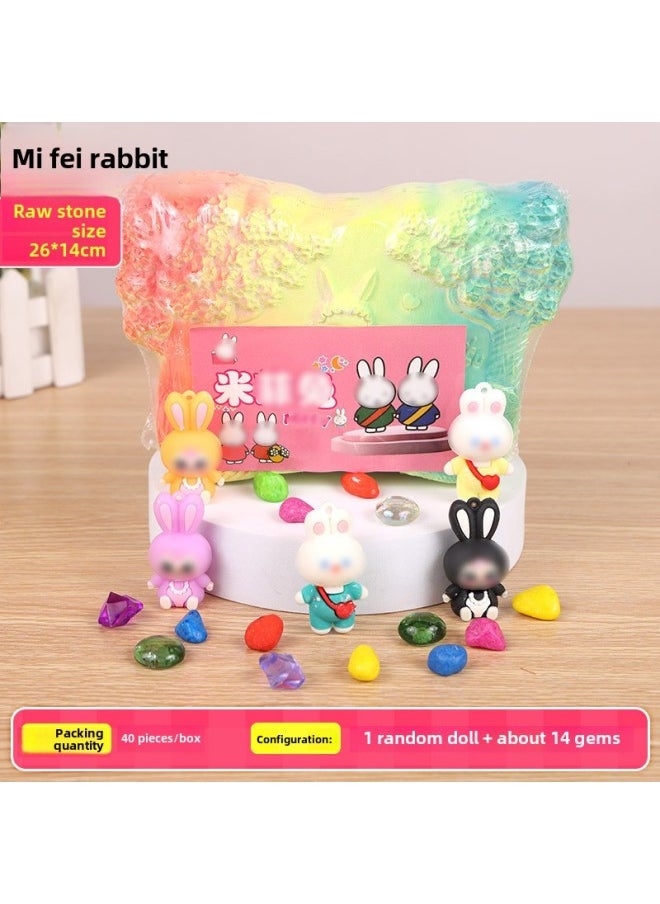 Archaeological Digging Toys Boys Girls DIY Treasure Hunt Treasure Digging Gems Blind Box Interactive Exploration Digging Blind Stone-color:Mifei Rabbit (1 Random Doll + About 14 Gems) Without Tools  - Image 1
