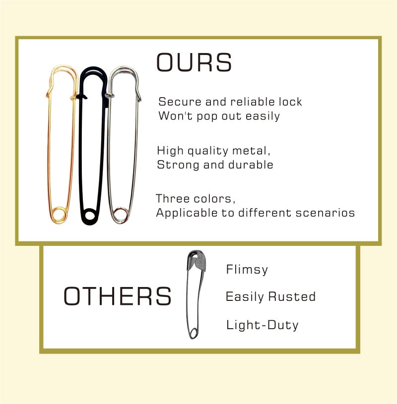 BHLBarley 10PCS Large Safety Pins,4 Inch Heavy Duty,3 Colors Extra Large Safety pins ï¼ˆ3Gold/3Black/4Silveryï¼‰ - Image 5
