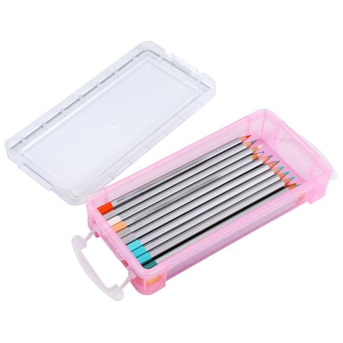 BTSKY 6 Colors Large Capacity Pencil Box with White Buckles, Office Supplies Storage Organizer Box, Brush Painting Pencils Storage Box Watercolor Pen Container Drawing Tools - Image 3